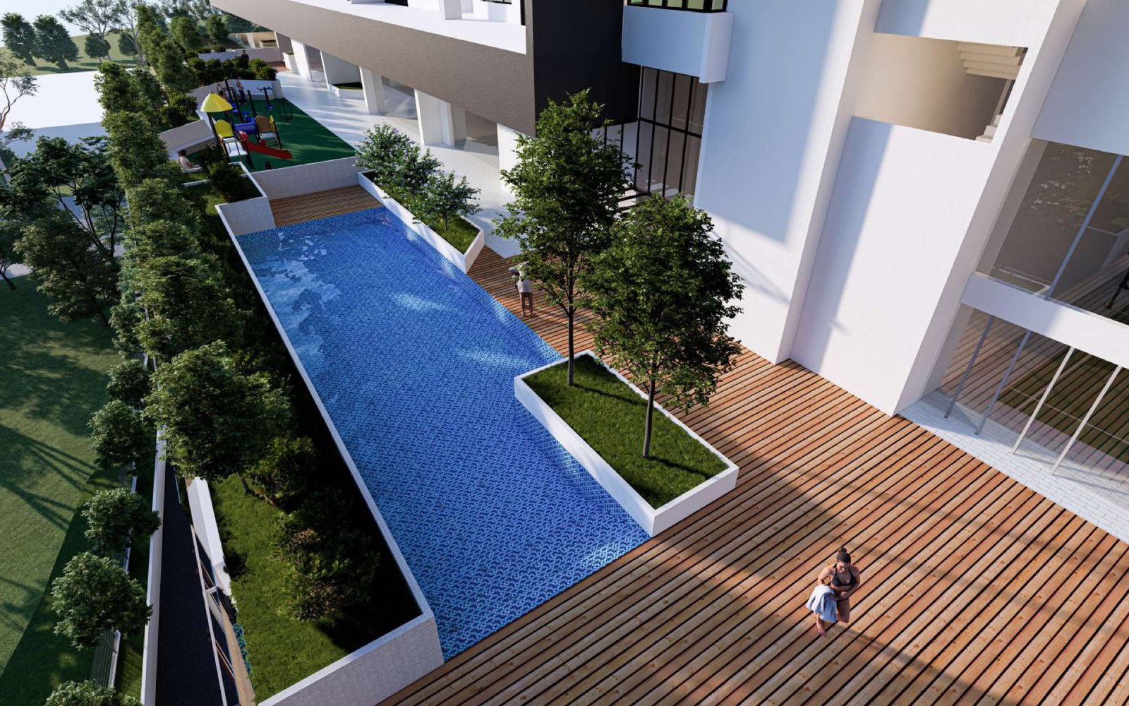 Ambience Residence pool deck and playground from above: artist's impression