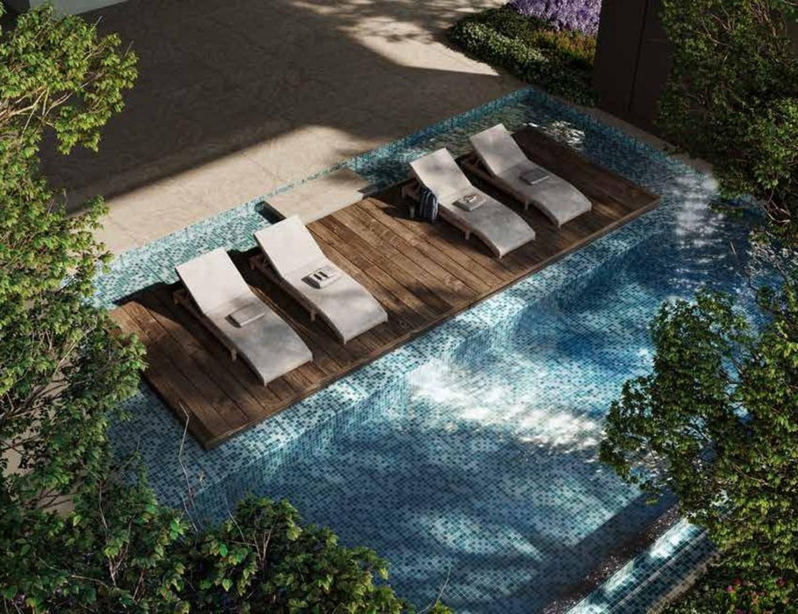 Aras Residences lounge pool with floating deck: artist's impression
