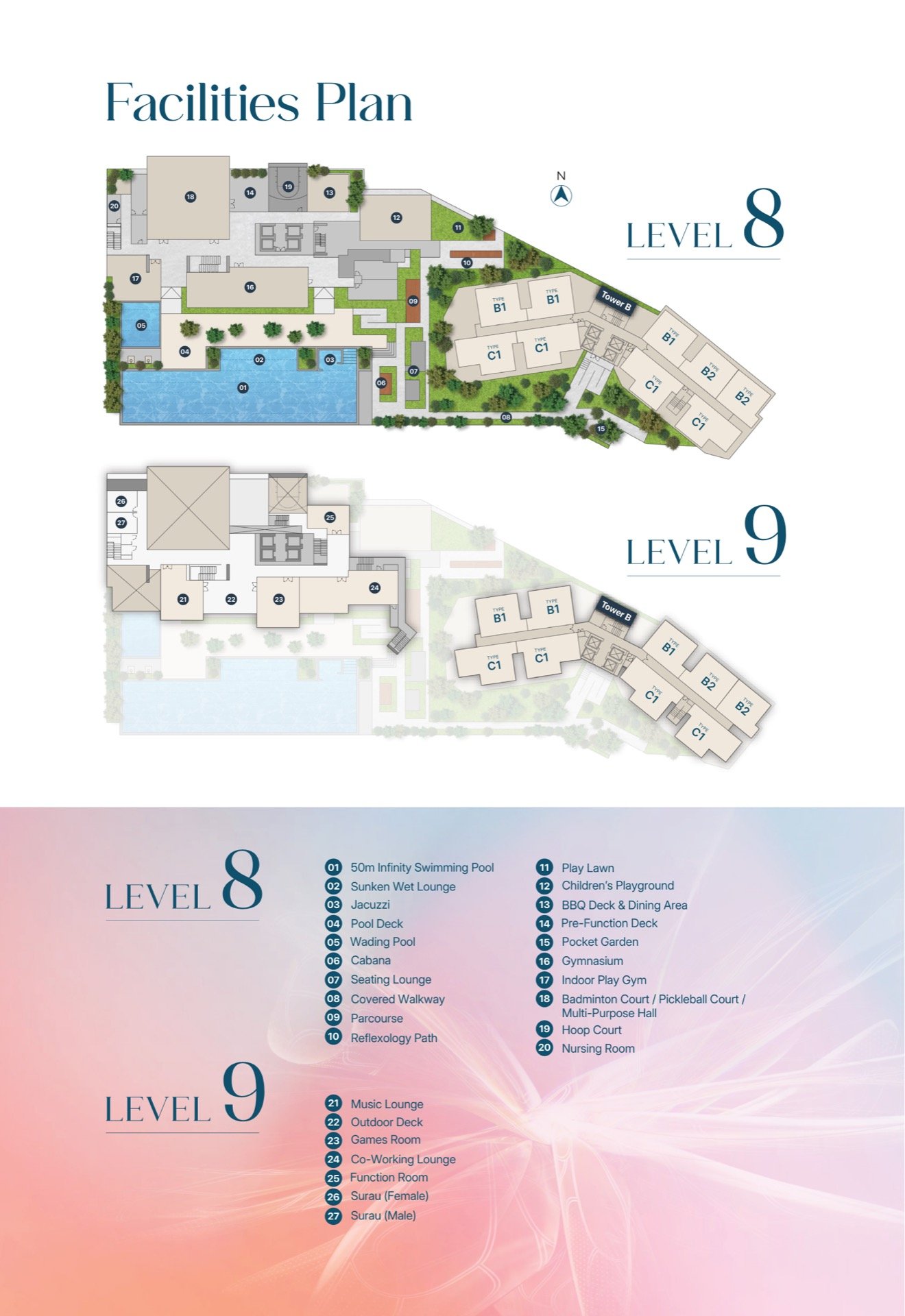 Aricia Residences Level 8 and Level 9 facilities plan