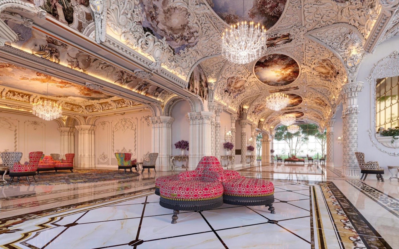 Arte Solaris lounge with painted ceiling: artist's impression