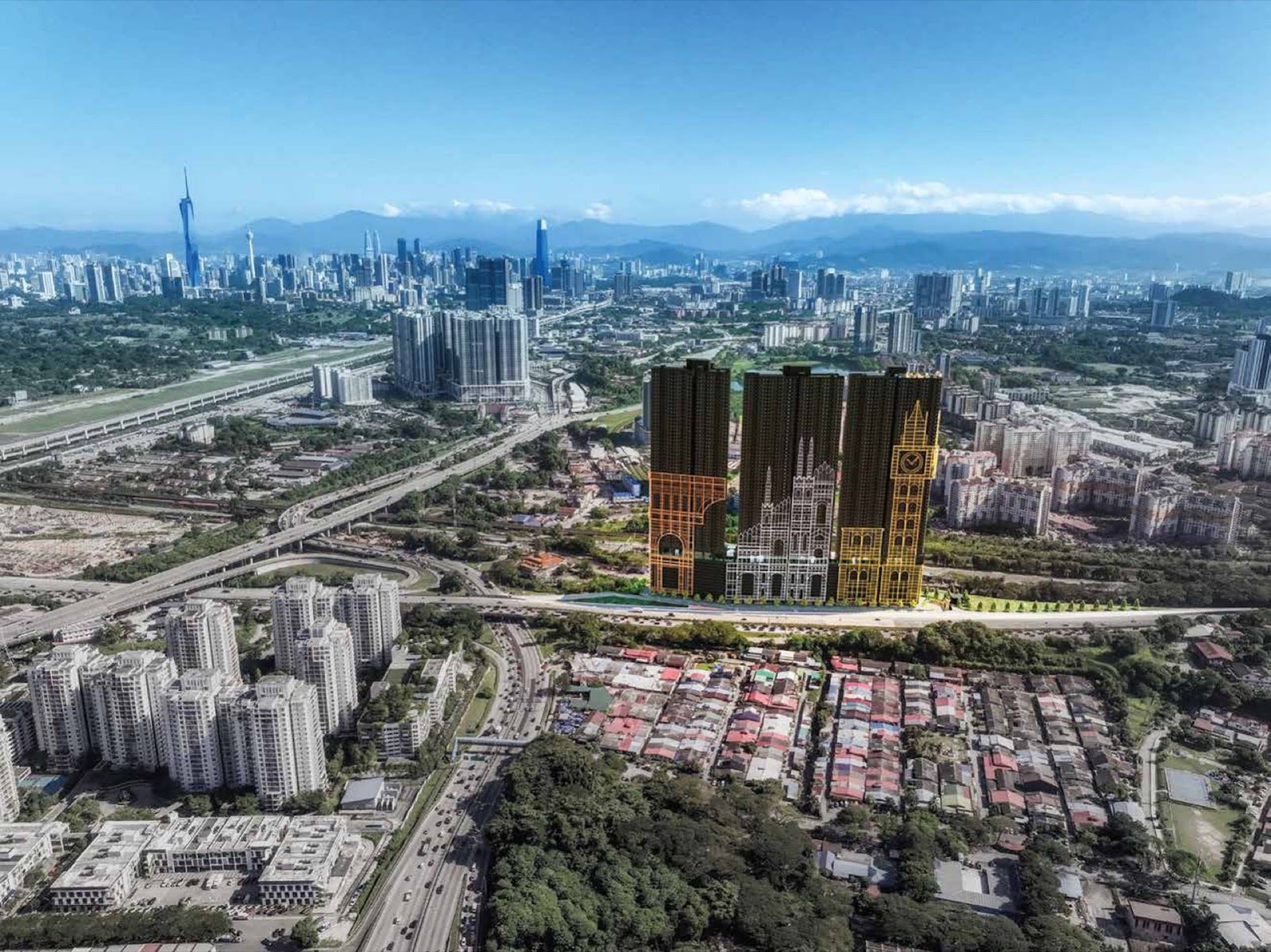 Arte Star, Sungai Besi, aerial view with the KL skyline: artist's impression
