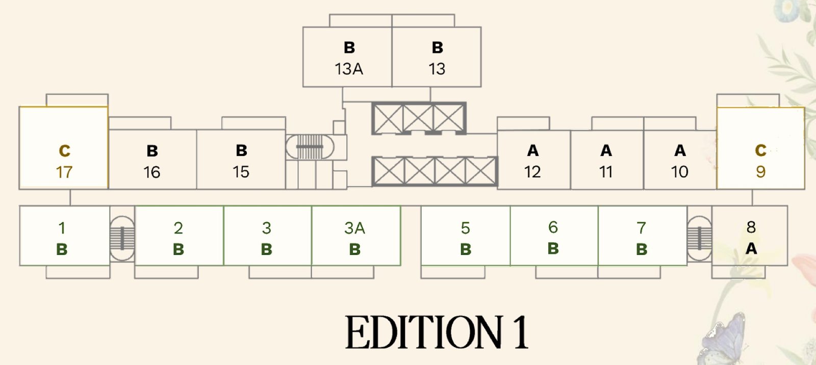 Arte Star The Regal (Edition 1) typical floor key plan with unit types