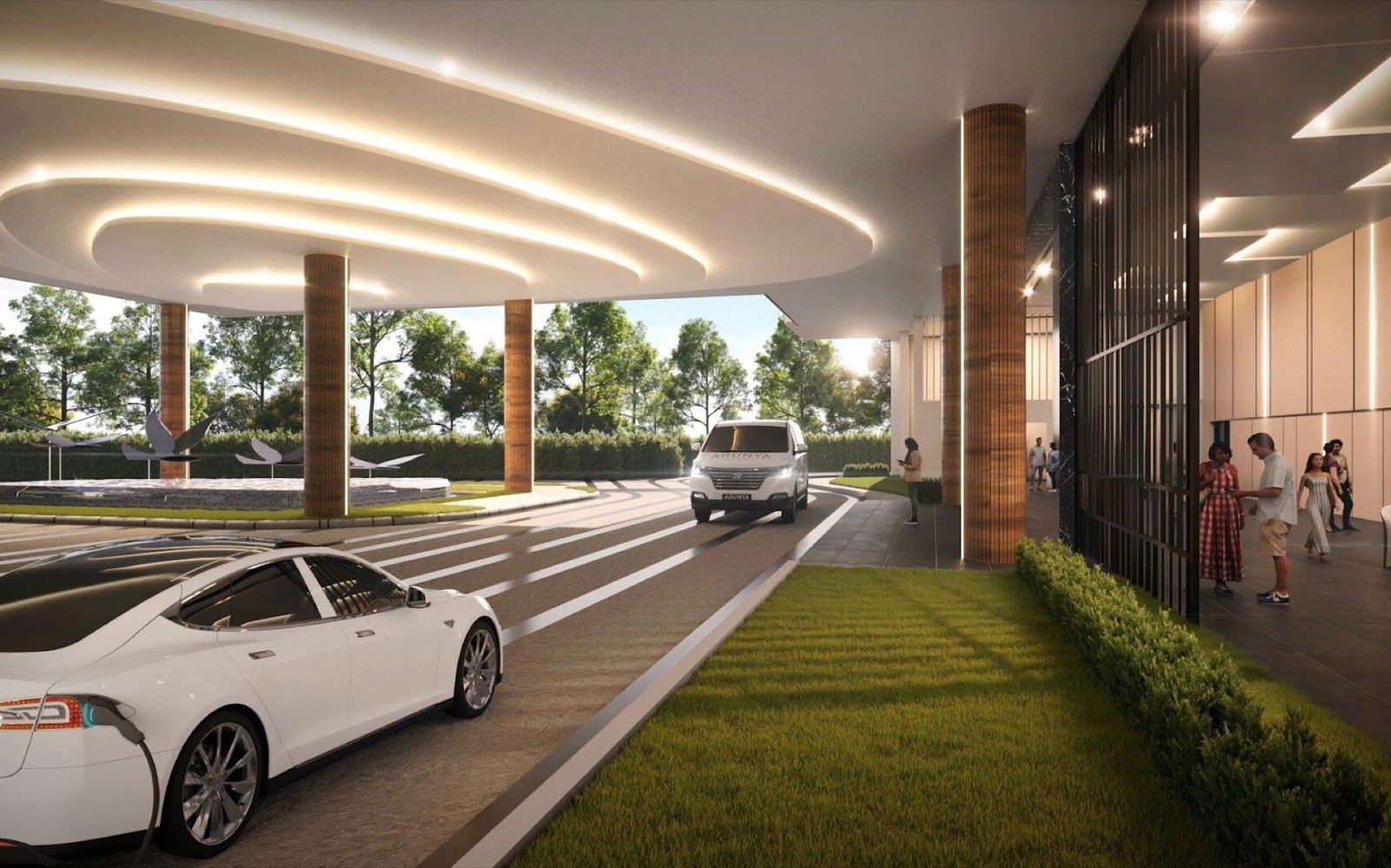 Arunya Residences porte-cochere with EV charging: artist's impression