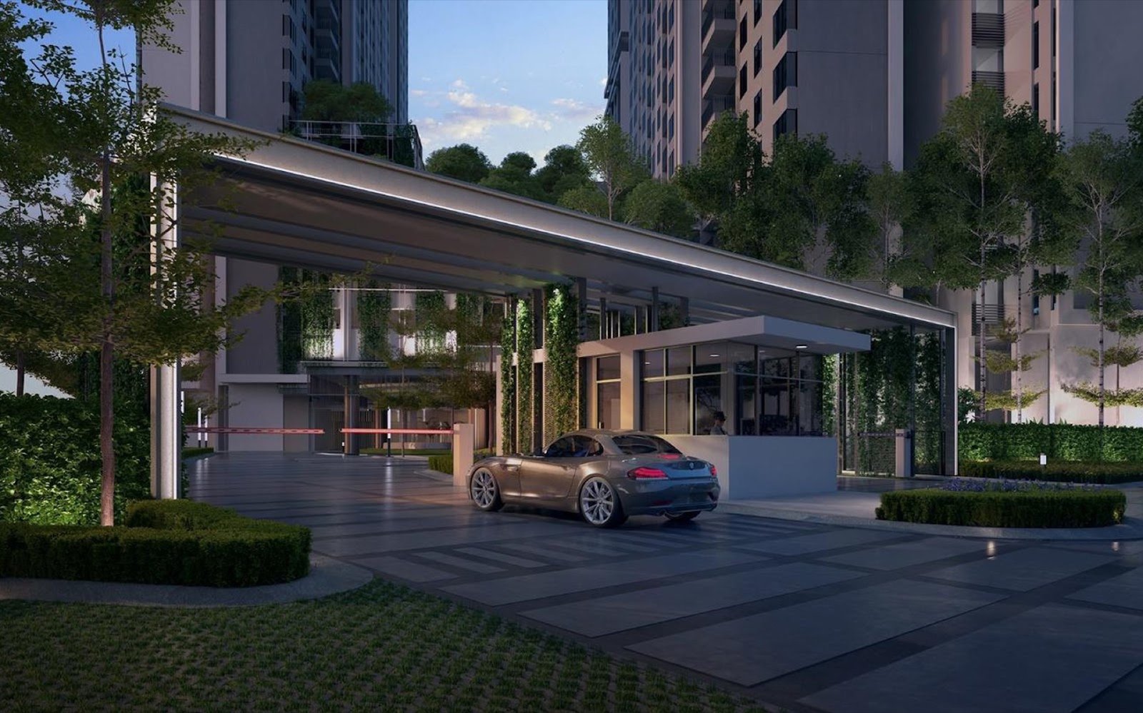 Arunya Residences entrance and security checkpoint: artist's impression