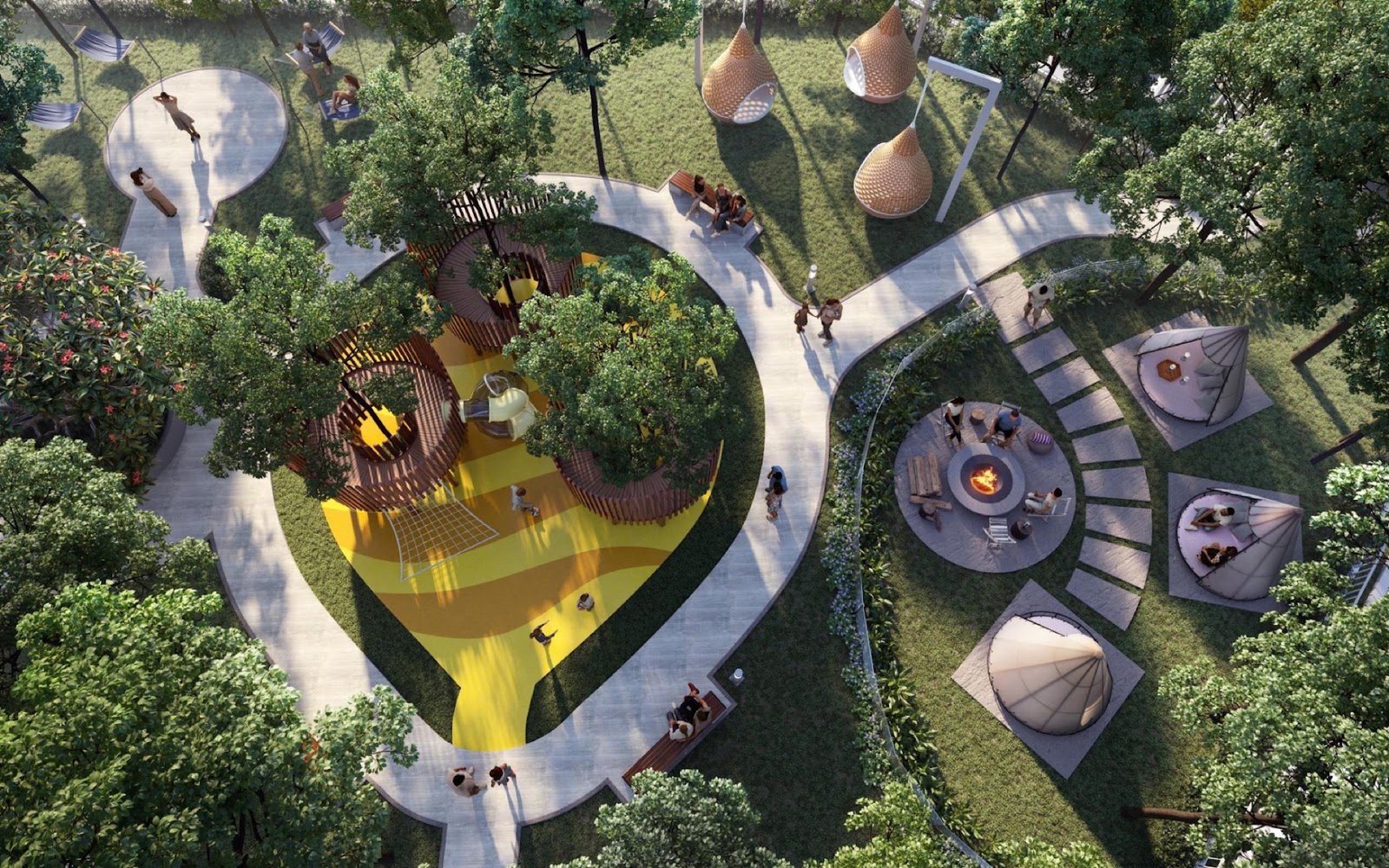 Arunya Residences glamping park and treehouse from above: artist's impression