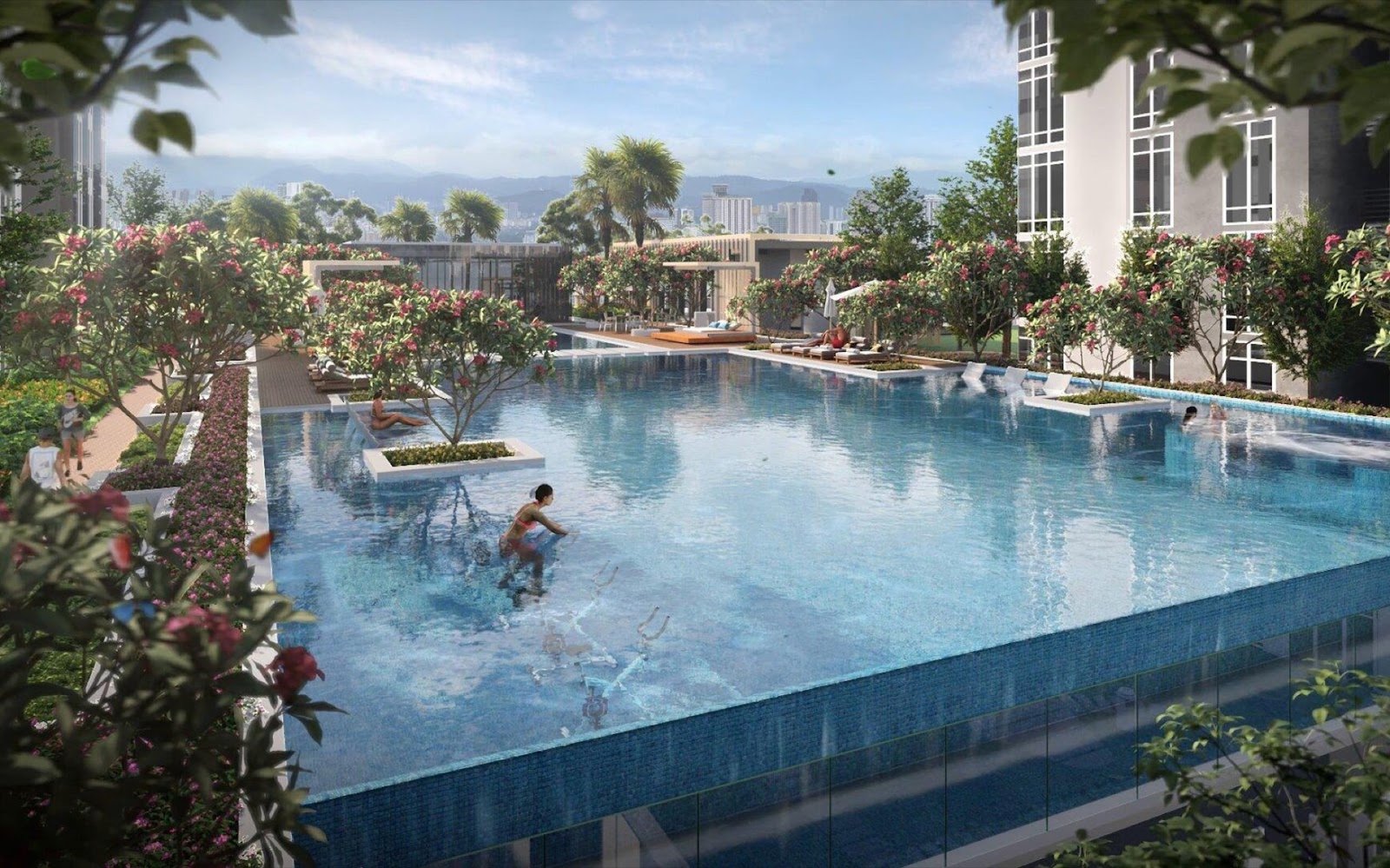 Arunya Residences pool deck on the recreation level: artist's impression