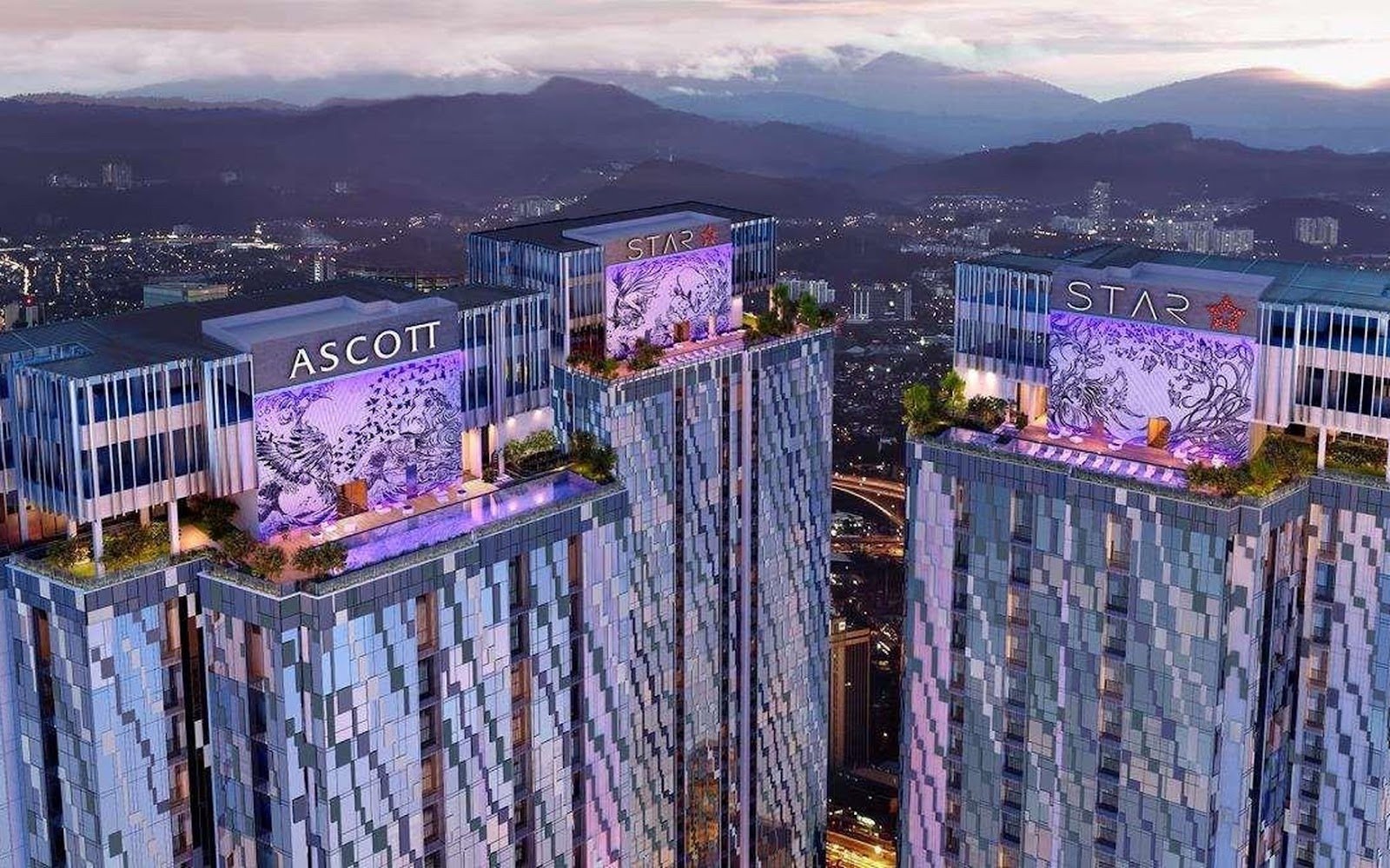 Ascott Star and Star Residences tower tops at dusk: artist's impression