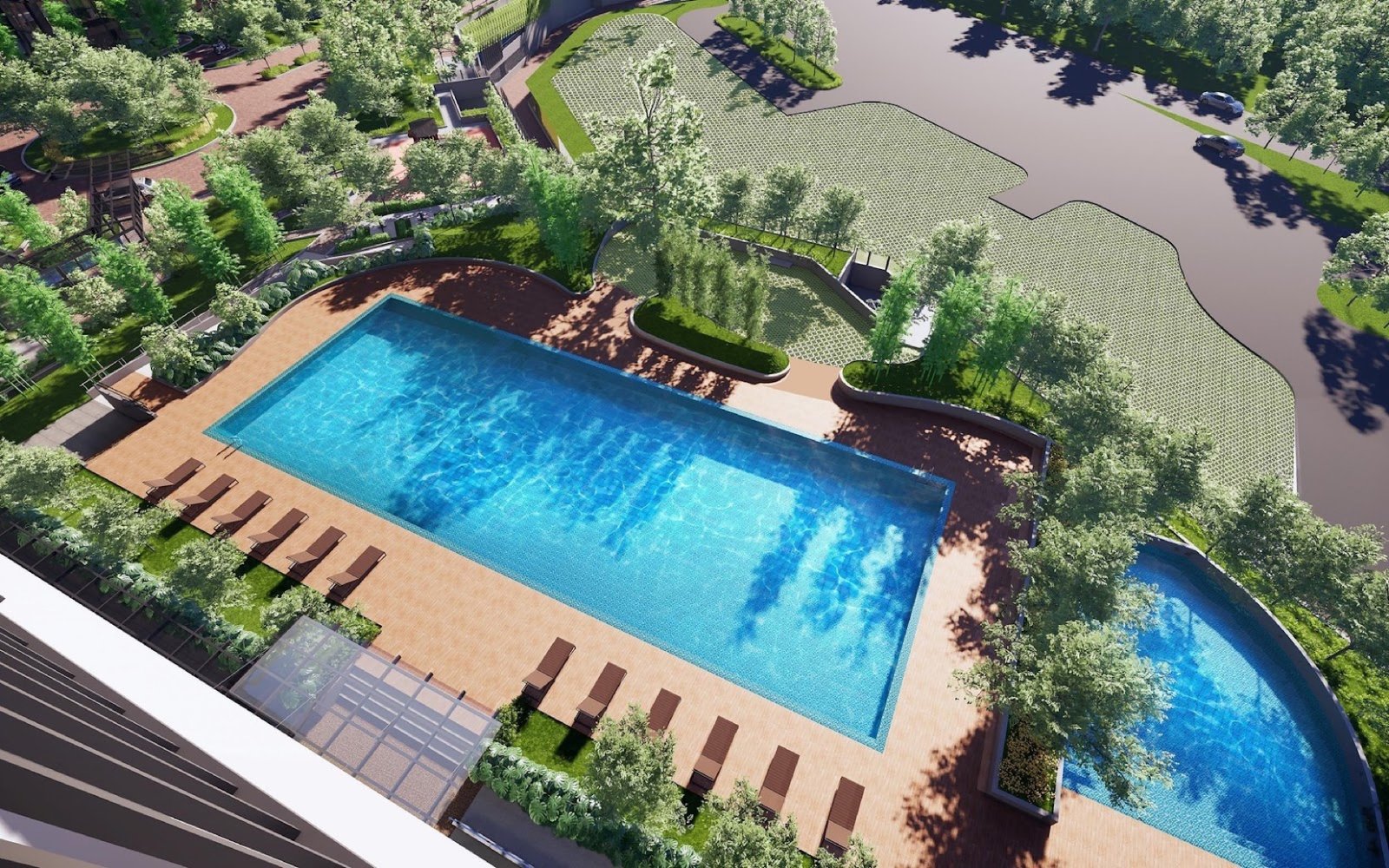 Aster Hill swimming pool and wading pool from above: artist's impression
