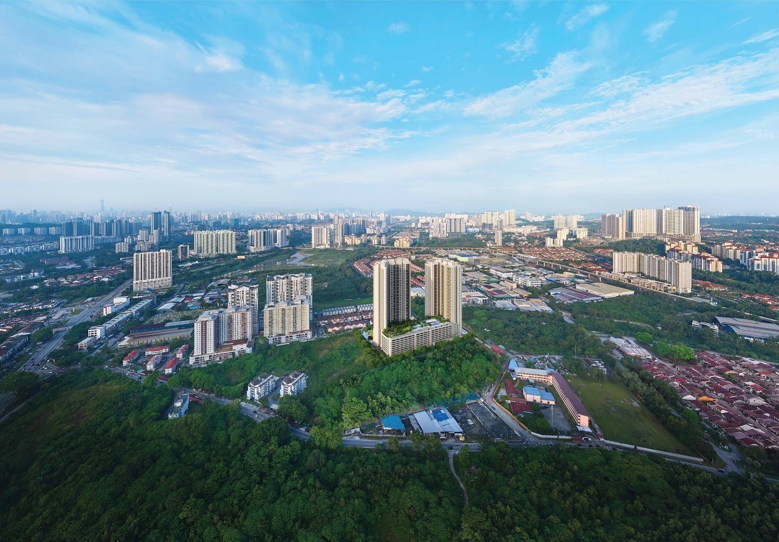 Ayanna Resort Residences aerial view over Bukit Jalil: artist's impression