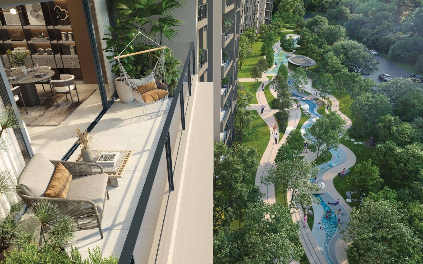 Ayanna Resort Residences balcony and the park below: artist's impression