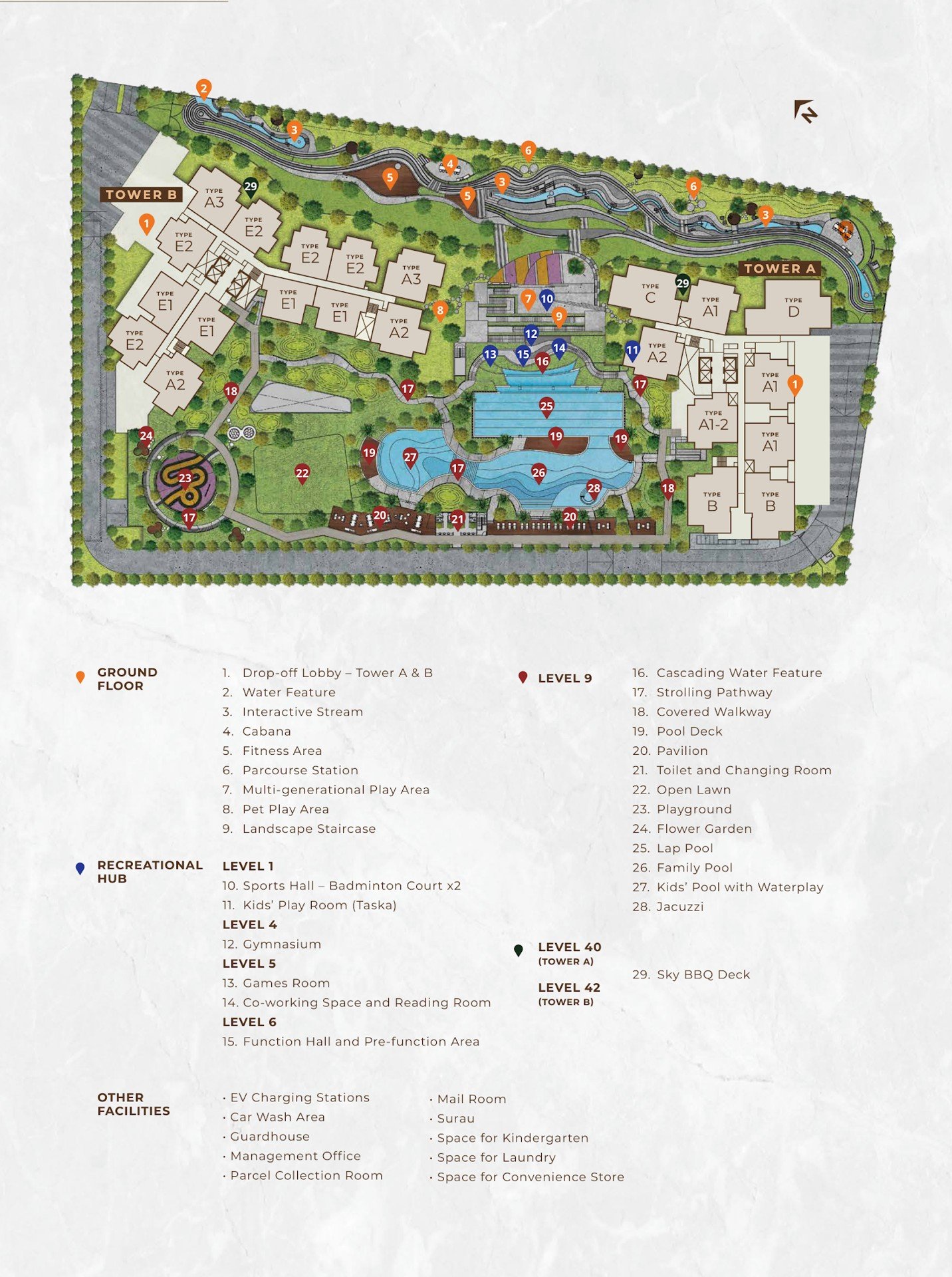 Ayanna Resort Residences facilities plan with legend