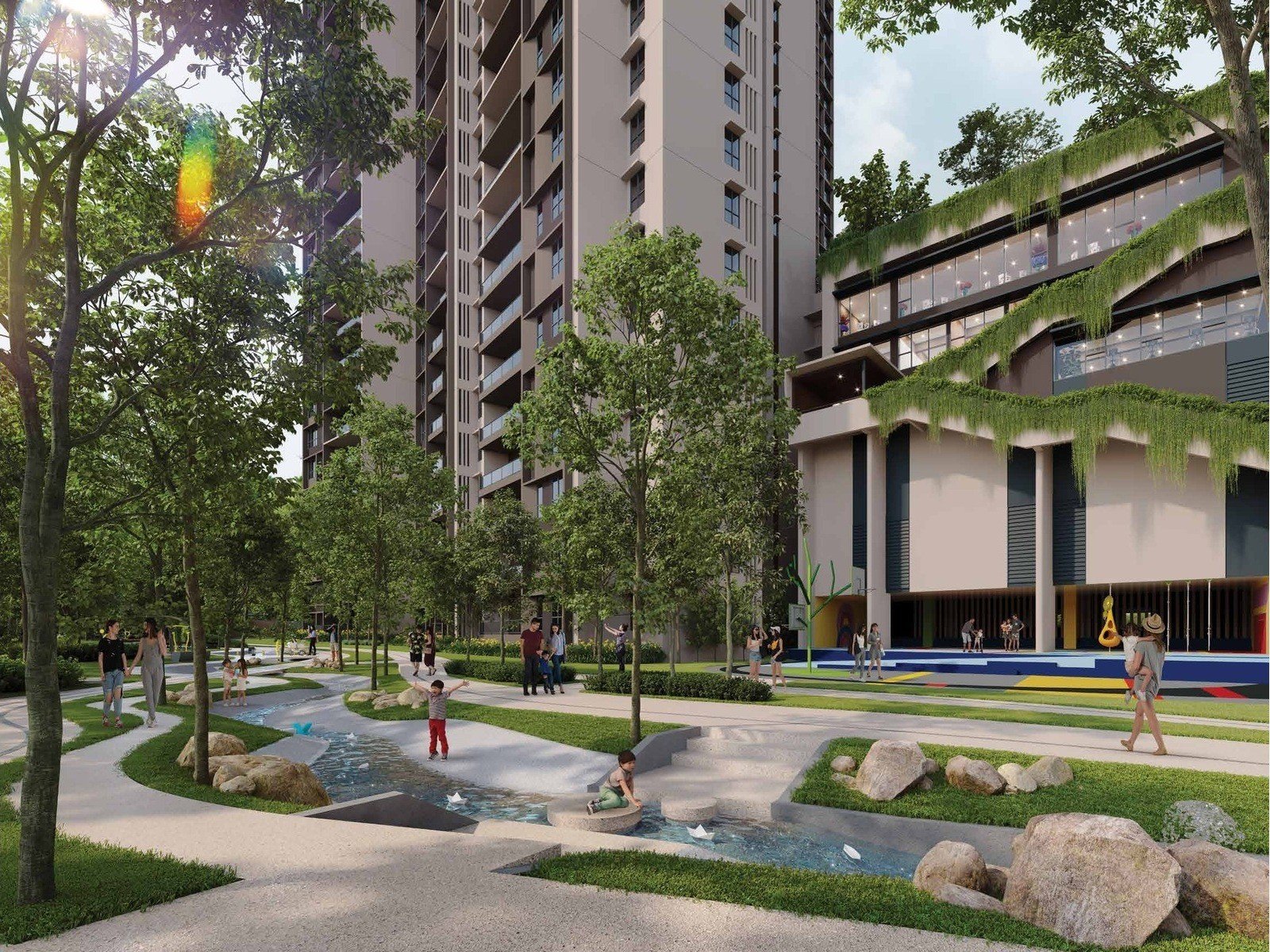Ayanna Resort Residences ground-level park and interactive stream: artist's impression