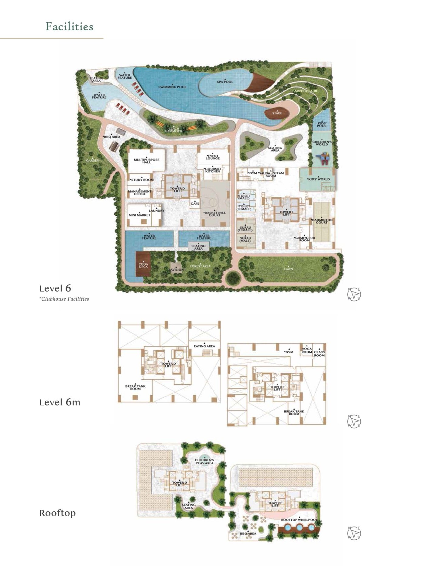 Bangsar Hill Park Verdura facilities plan for Level 6, Level 6M and the rooftop
