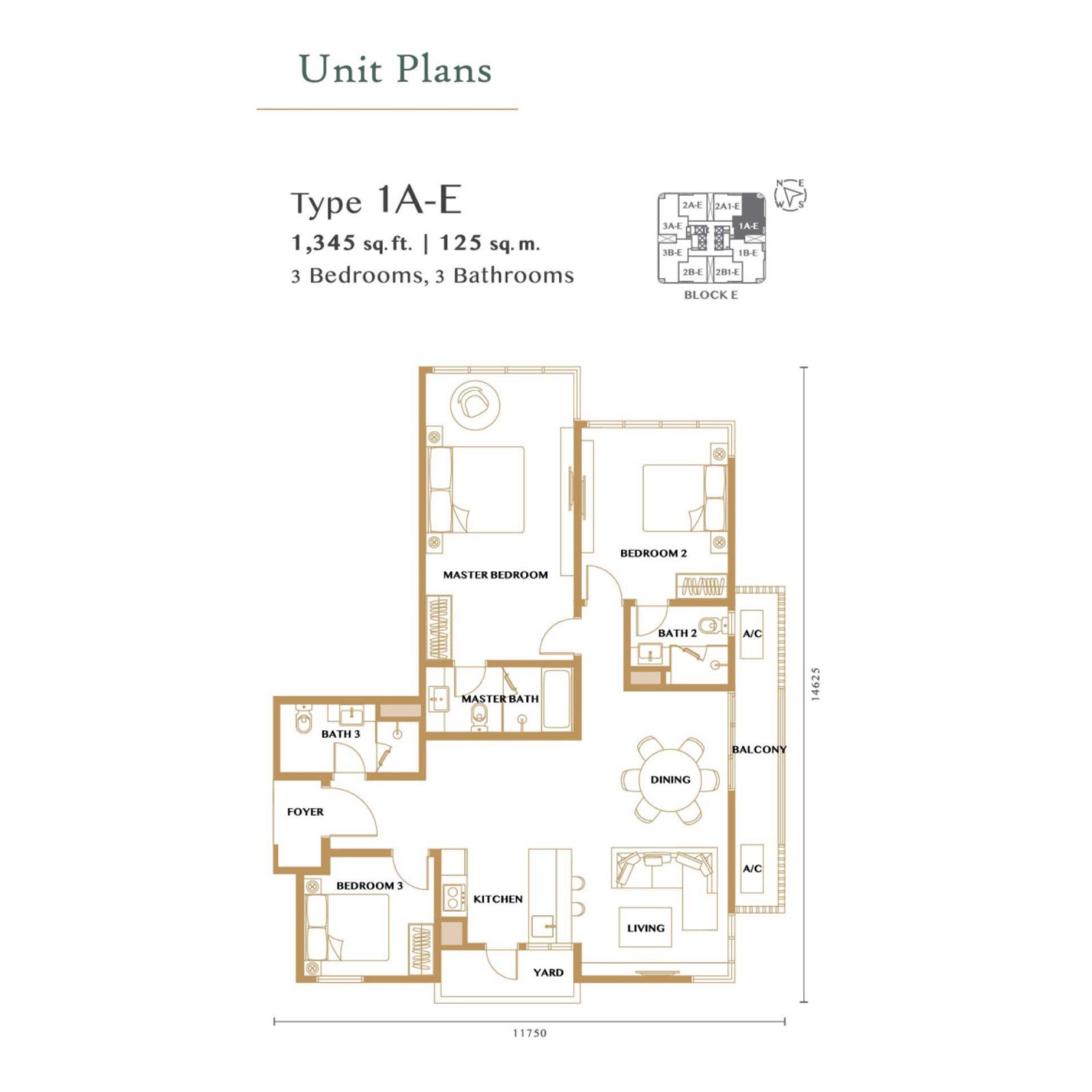 Bangsar Hill Park Verdura Type 1A-E floor plan, 3 bedrooms, 1,345 sq ft