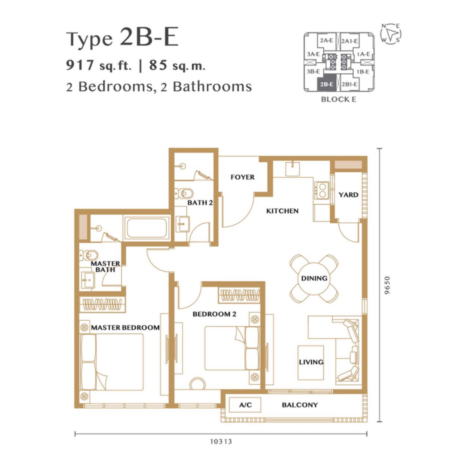 Bangsar Hill Park Verdura Type 2B-E floor plan, 2 bedrooms, 917 sq ft