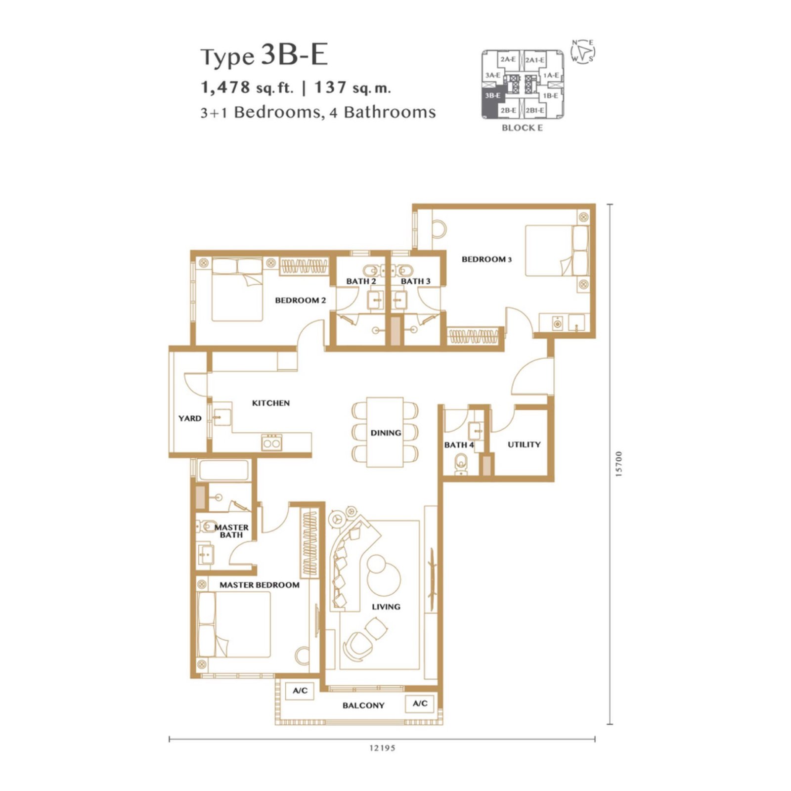 Bangsar Hill Park Verdura Type 3B-E floor plan, 3+1 bedrooms, 1,478 sq ft