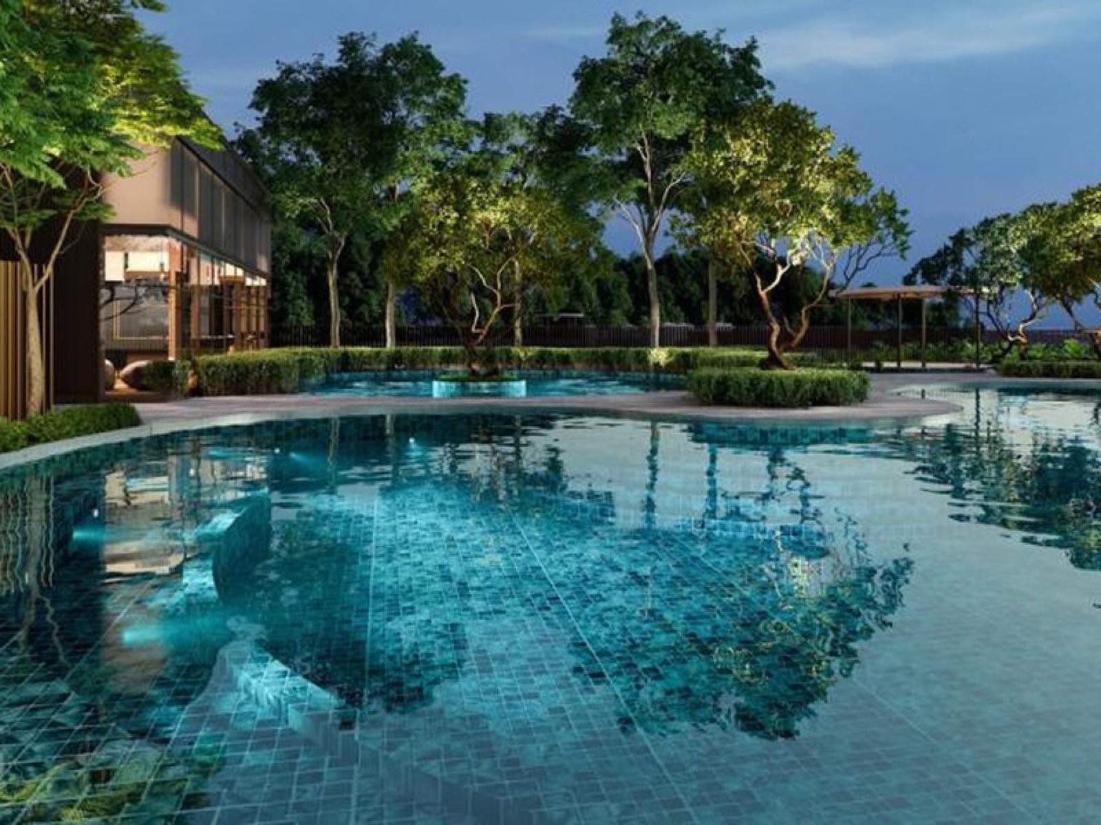 D'Tessera Residences swimming pool at night: artist's impression