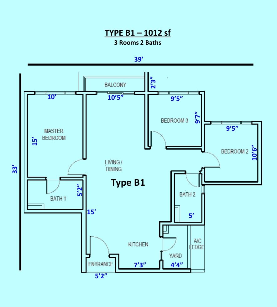 Damansara Livista Type B1 floor plan, 3 bedroom, 1,012 sq ft