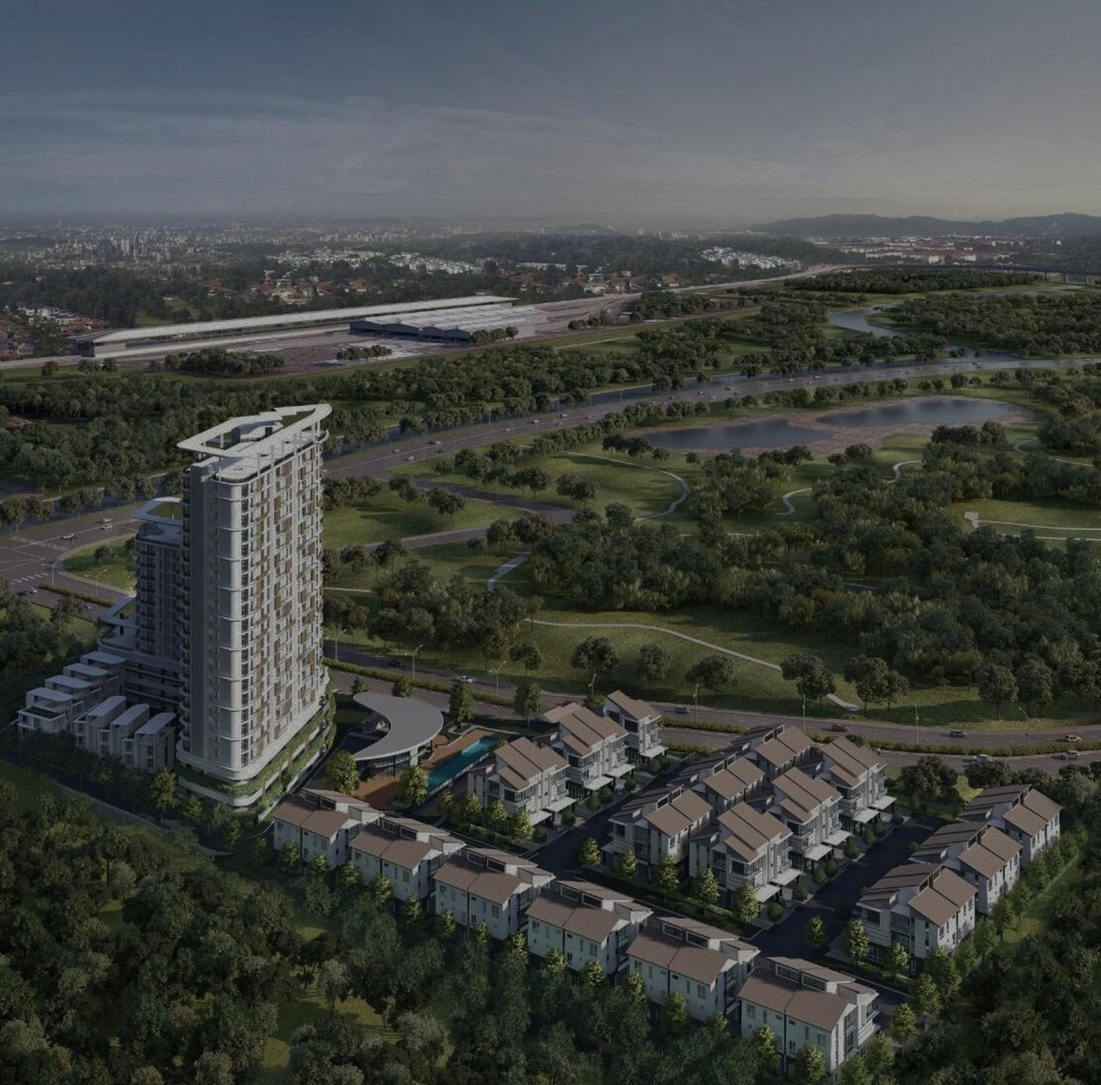 Daya Residence aerial view with the park and Kwasa Damansara: artist's impression