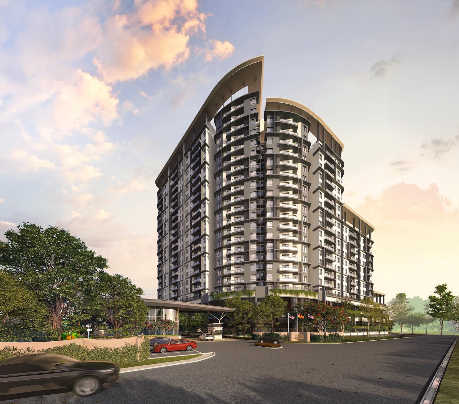 Daya Residence condominium tower and entrance: artist's impression