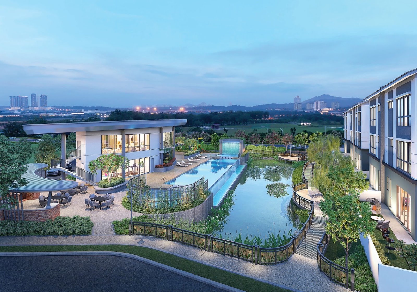 Daya Residence swimming pool, pond and clubhouse: artist's impression