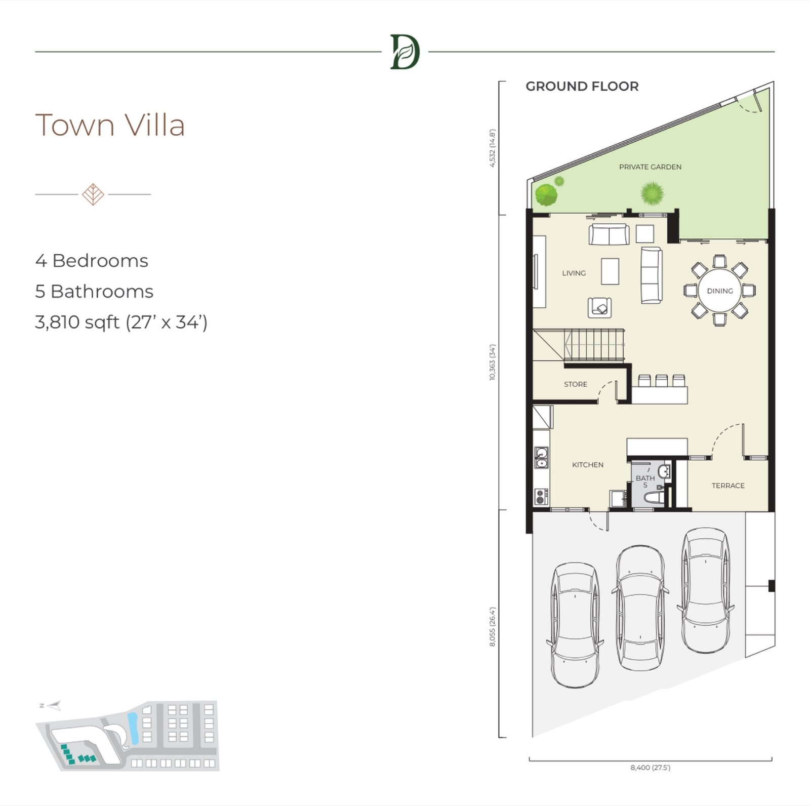 Daya Residence Town Villa ground floor plan, 4 bedroom, 3,810 sq ft
