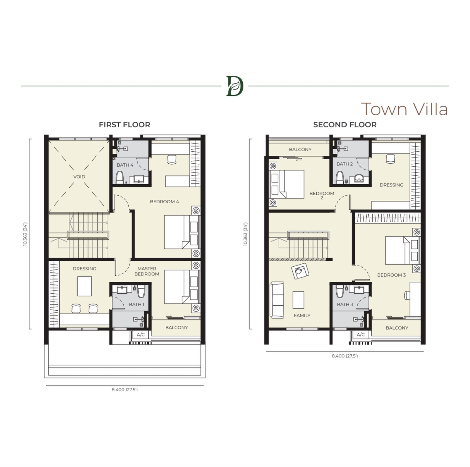 Daya Residence Town Villa first and second floor plans