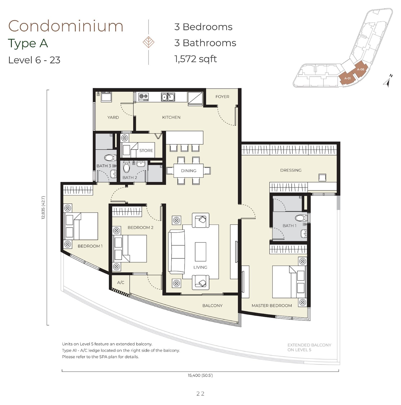 Daya Residence Type A floor plan, 3 bedroom, 1,572 sq ft