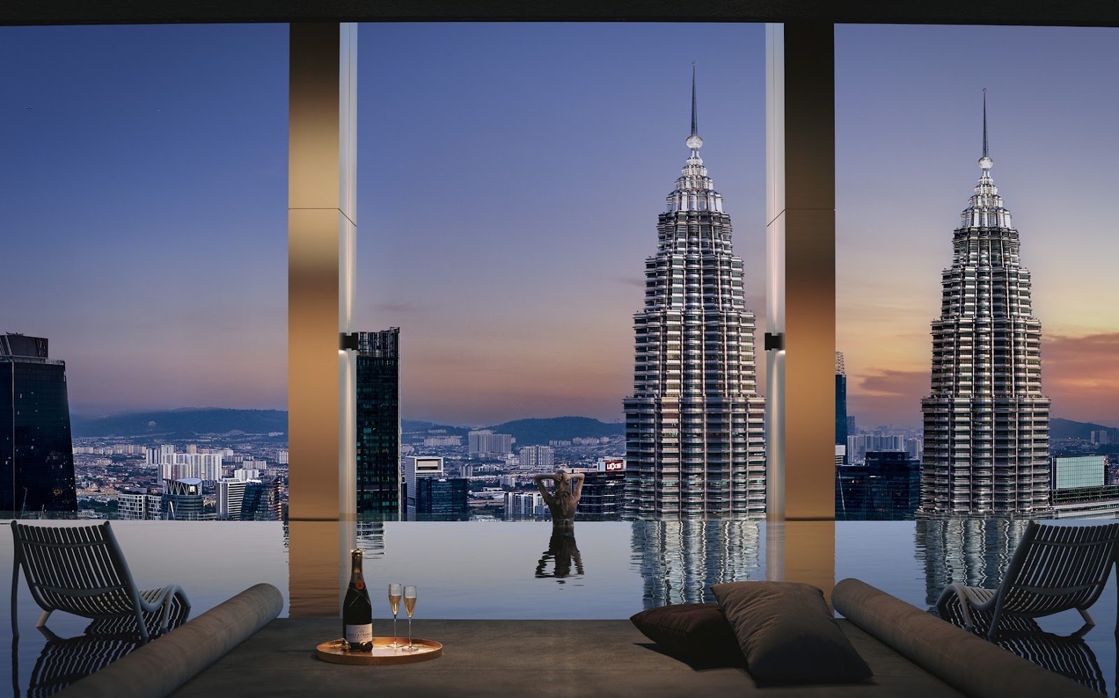 DIVINE KL City Centre infinity lap pool facing the Petronas Twin Towers: artist's impression