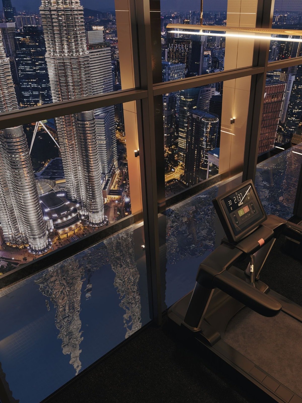 DIVINE KL City Centre gymnasium overlooking the Petronas Twin Towers: artist's impression