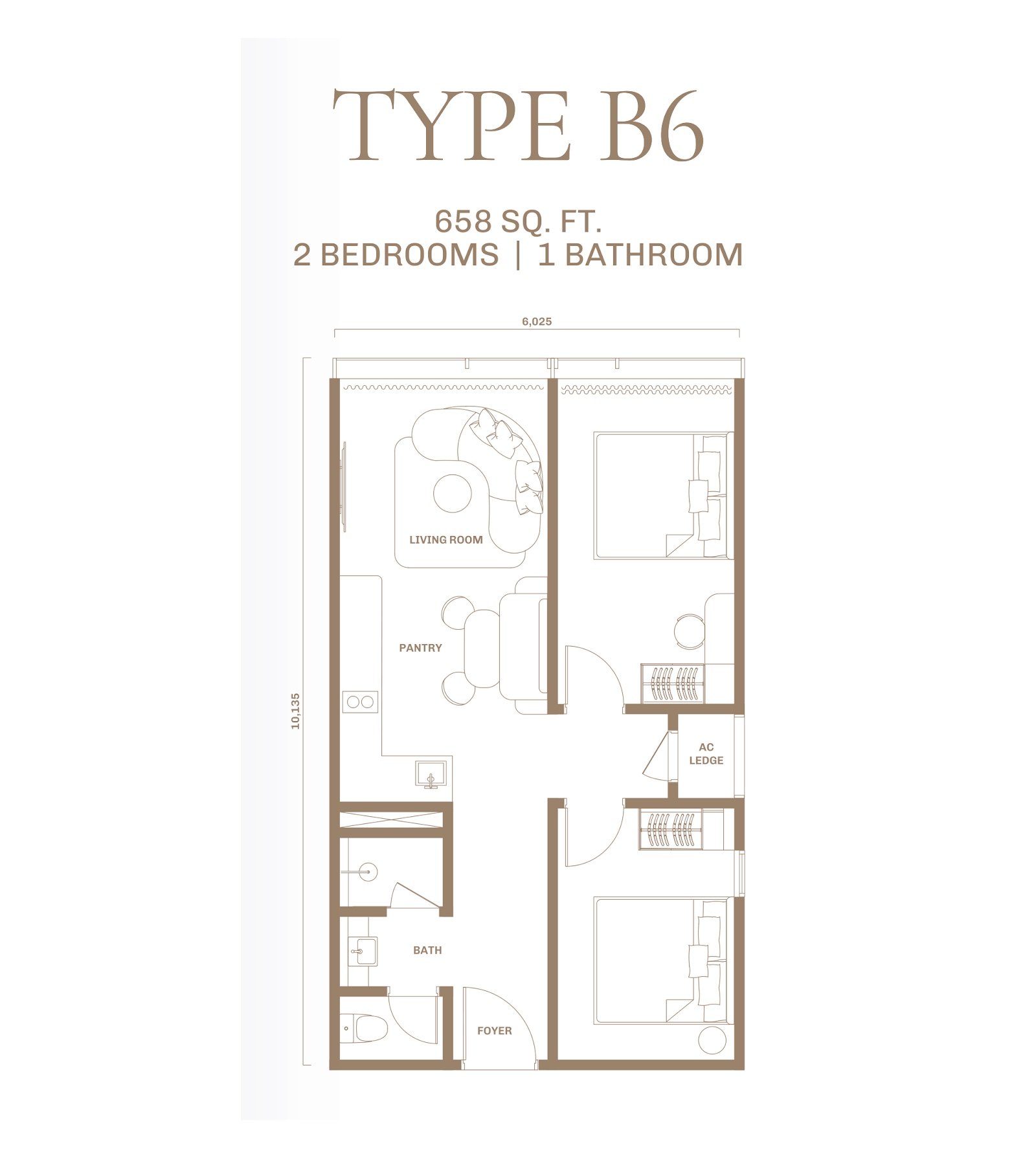 DIVINE KL City Centre Type B6 floor plan, 2 bedroom, 658 sq ft