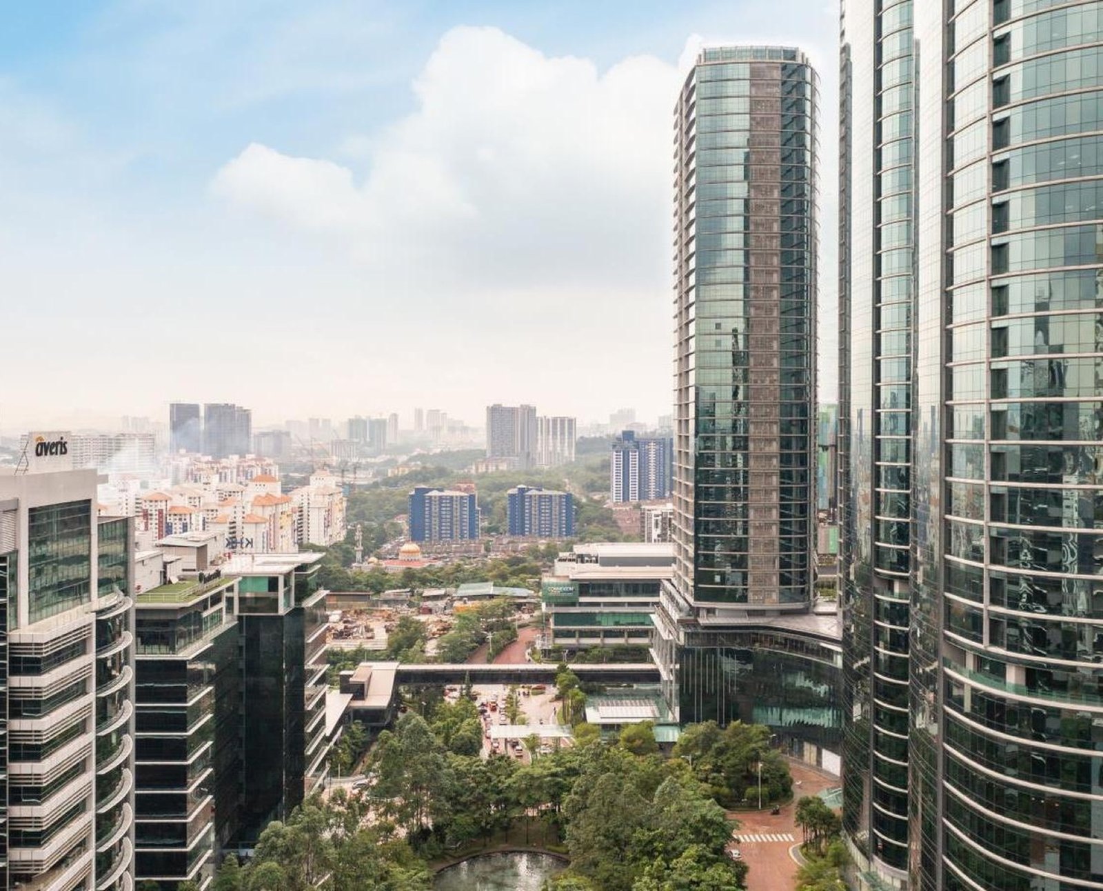 Existing office towers and the lake garden in Bangsar South, photo