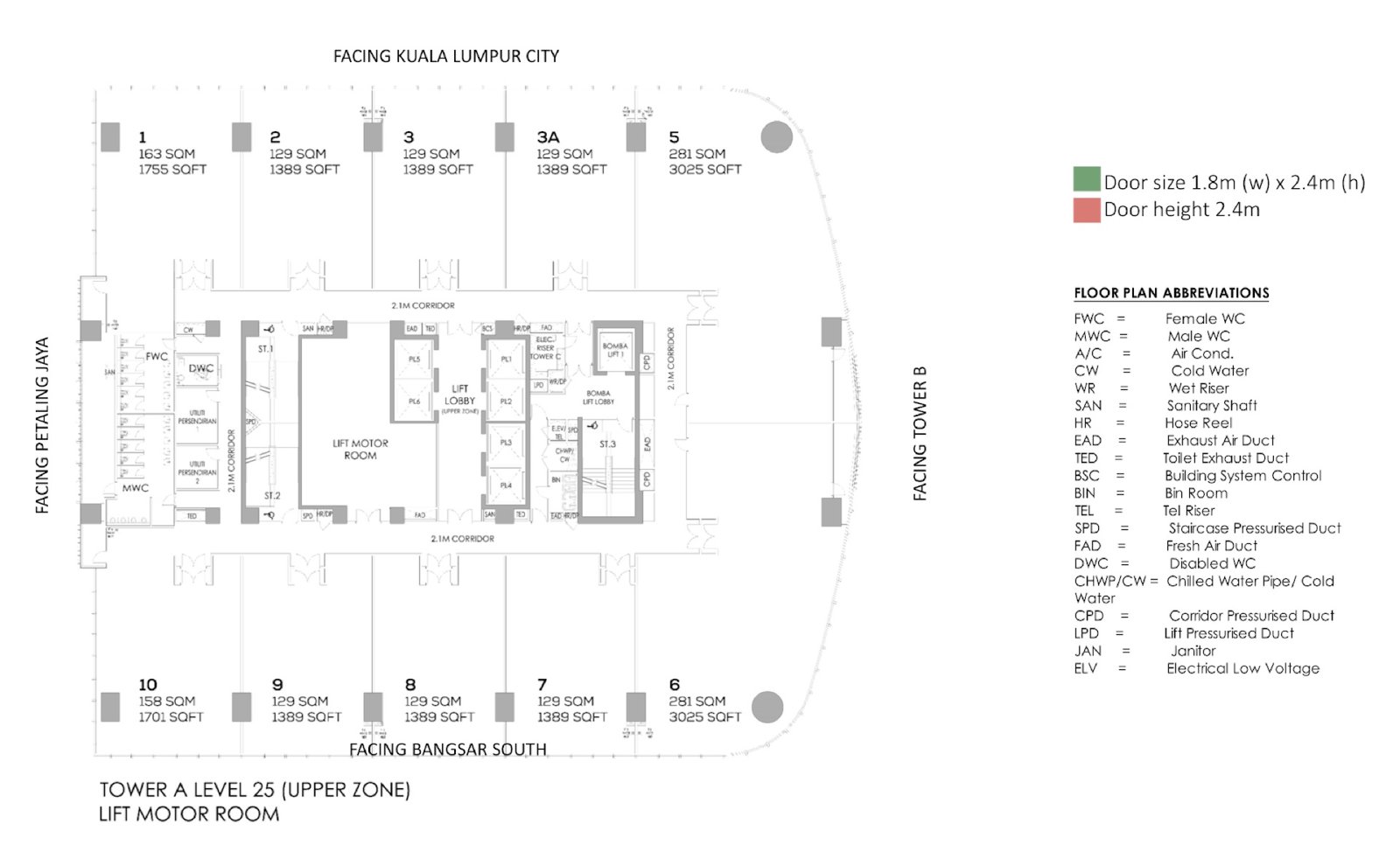Duo Tower Tower A Level 25 floor plan (upper zone), with the 1,755 sq ft office unit