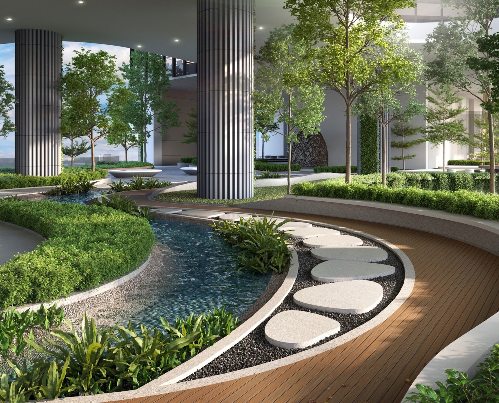 Duo Tower river trail and floating path on the facilities deck: artist's impression