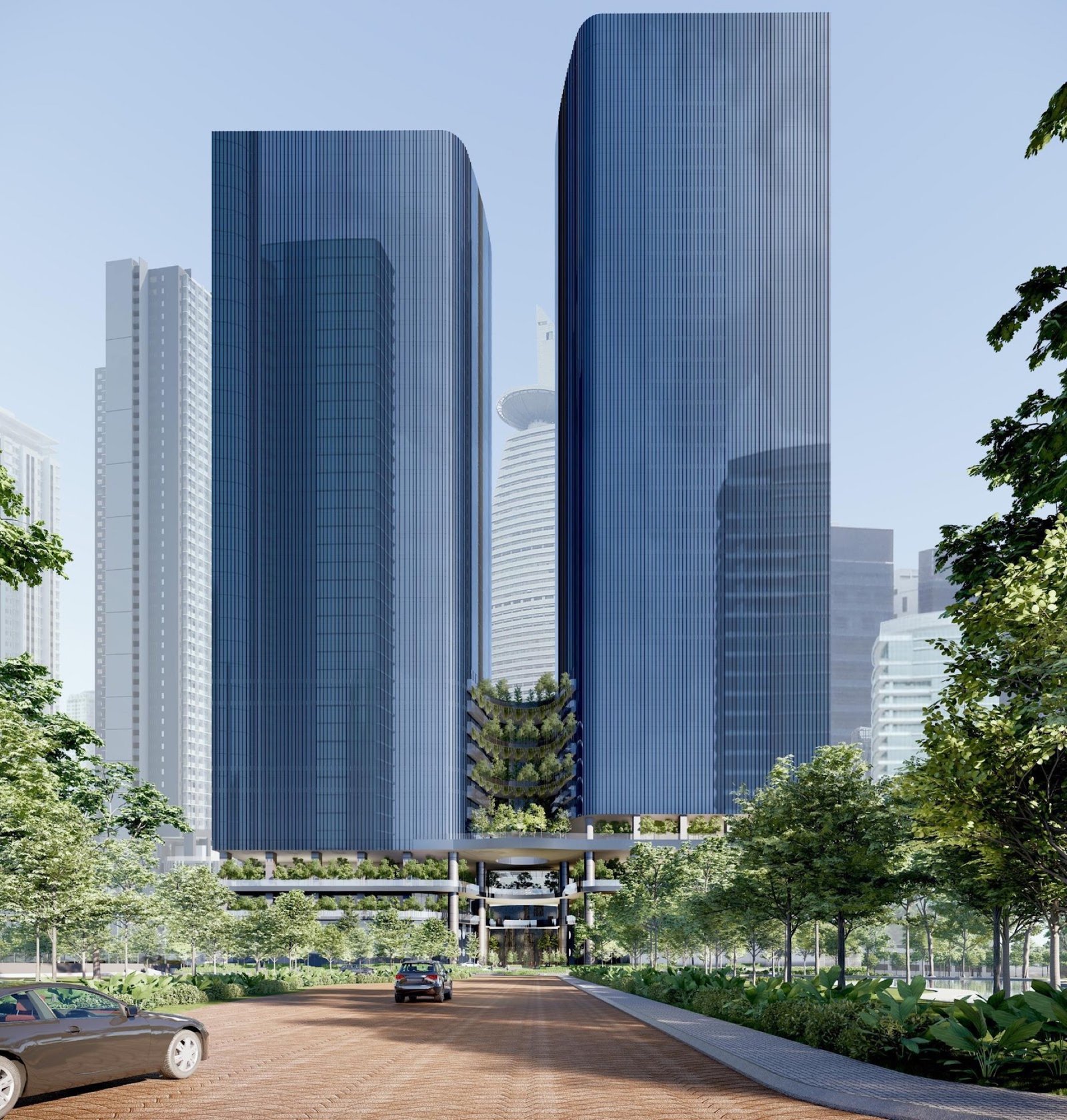 Duo Tower @ Bangsar South seen from the approach road: artist's impression