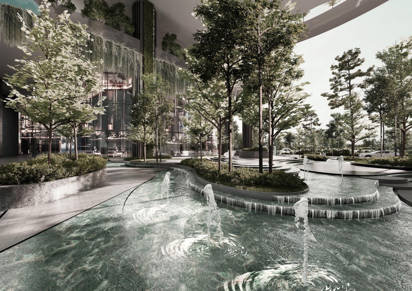 Duo Tower water feature and garden: artist's impression