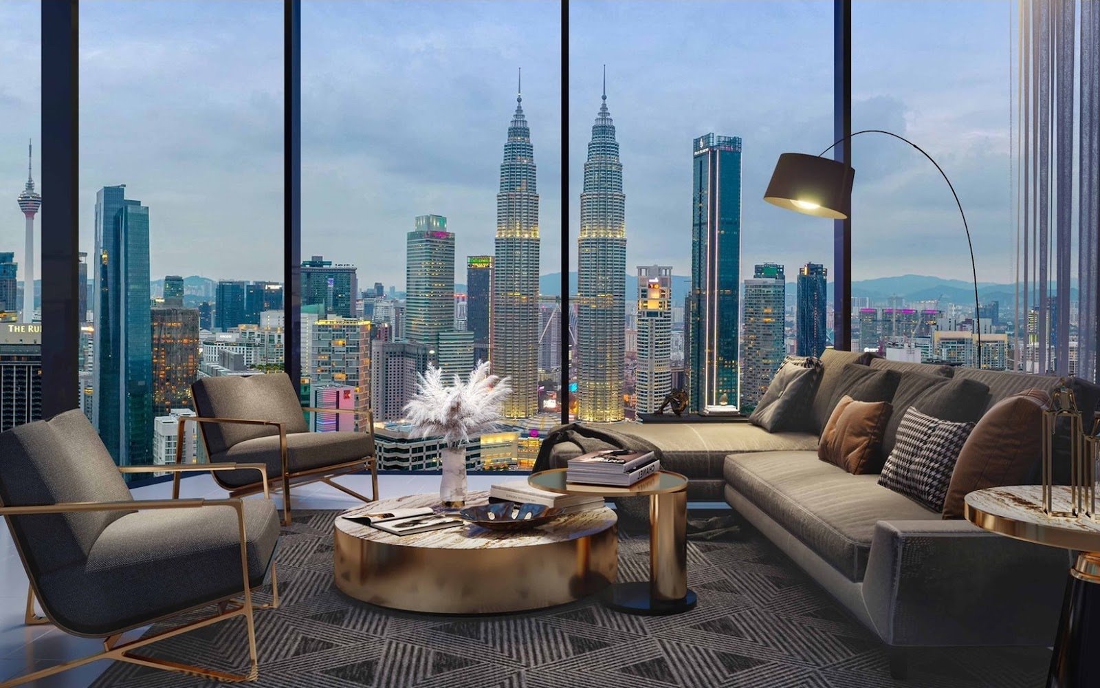 Eaton Residences living room with city view: artist's impression