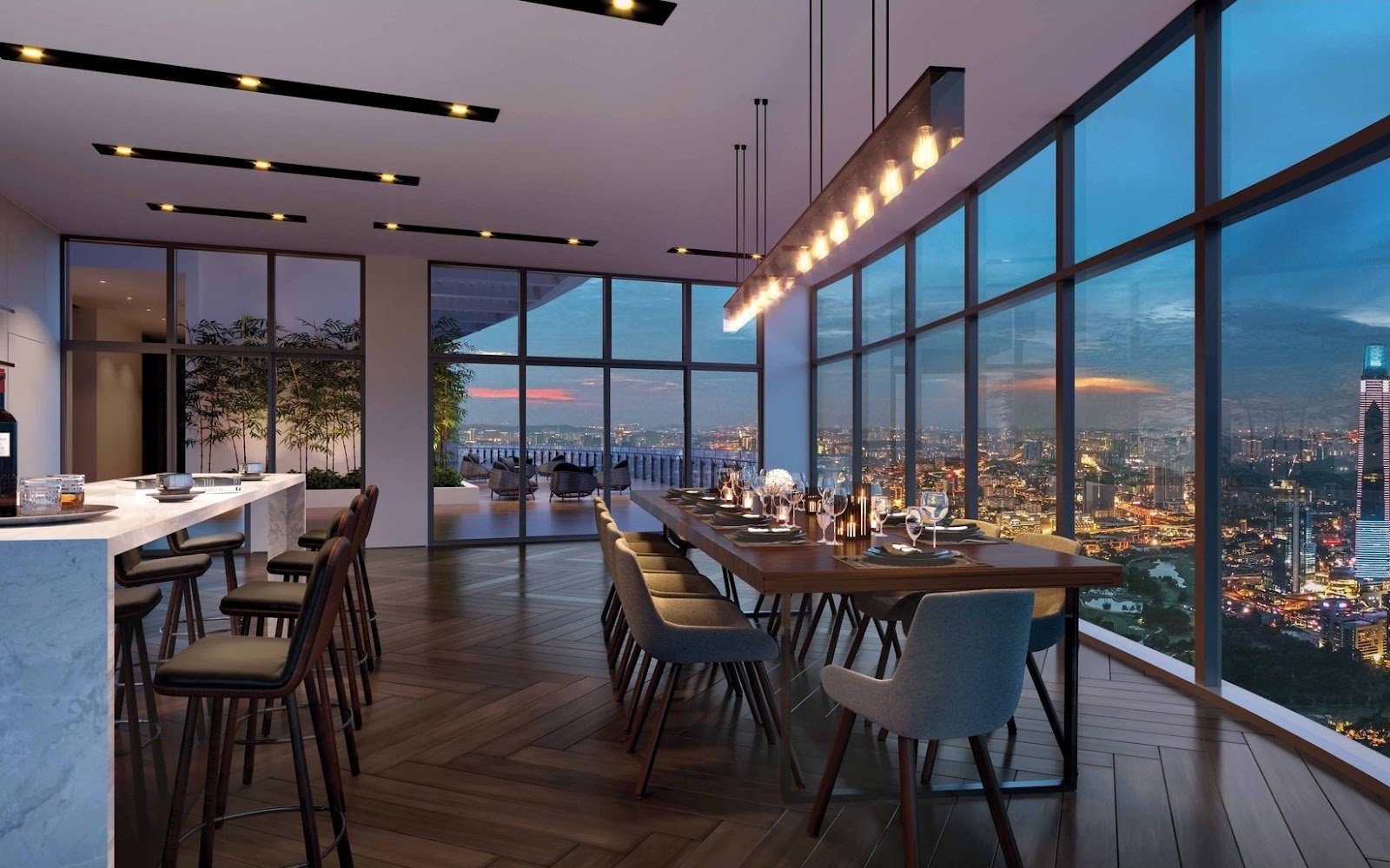 Eaton Residences sky dining room and kitchen: artist's impression