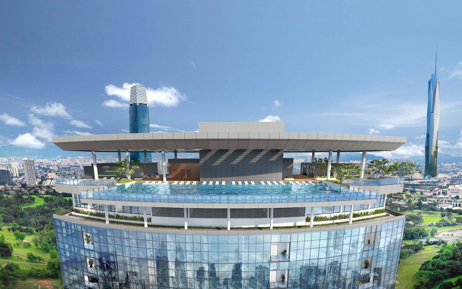 Eaton Residences Level 51 sky pool seen from the air: artist's impression