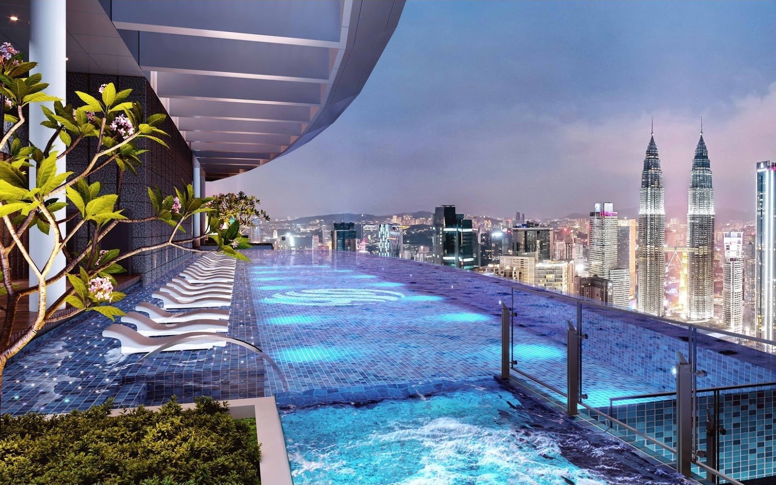 Eaton Residences infinity sky pool at night: artist's impression