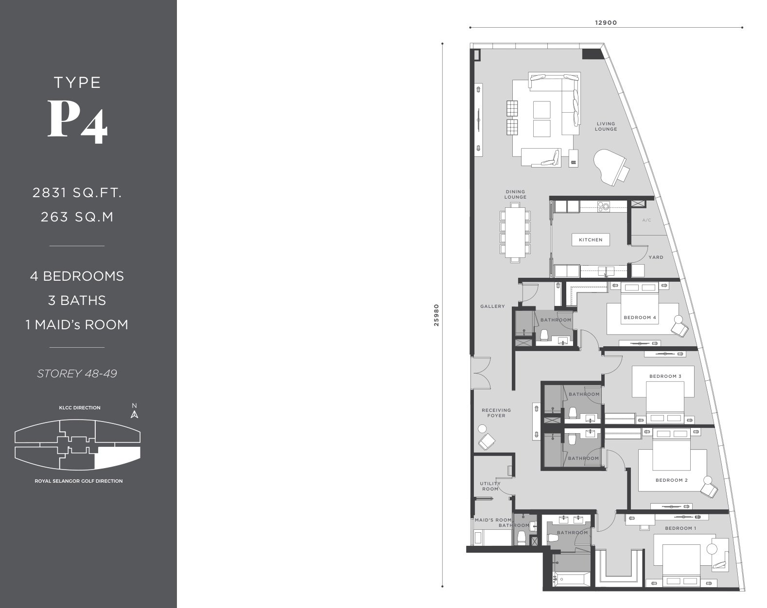 Eaton Residences Type P4 penthouse floor plan, 4 bedrooms, 2,831 sq ft