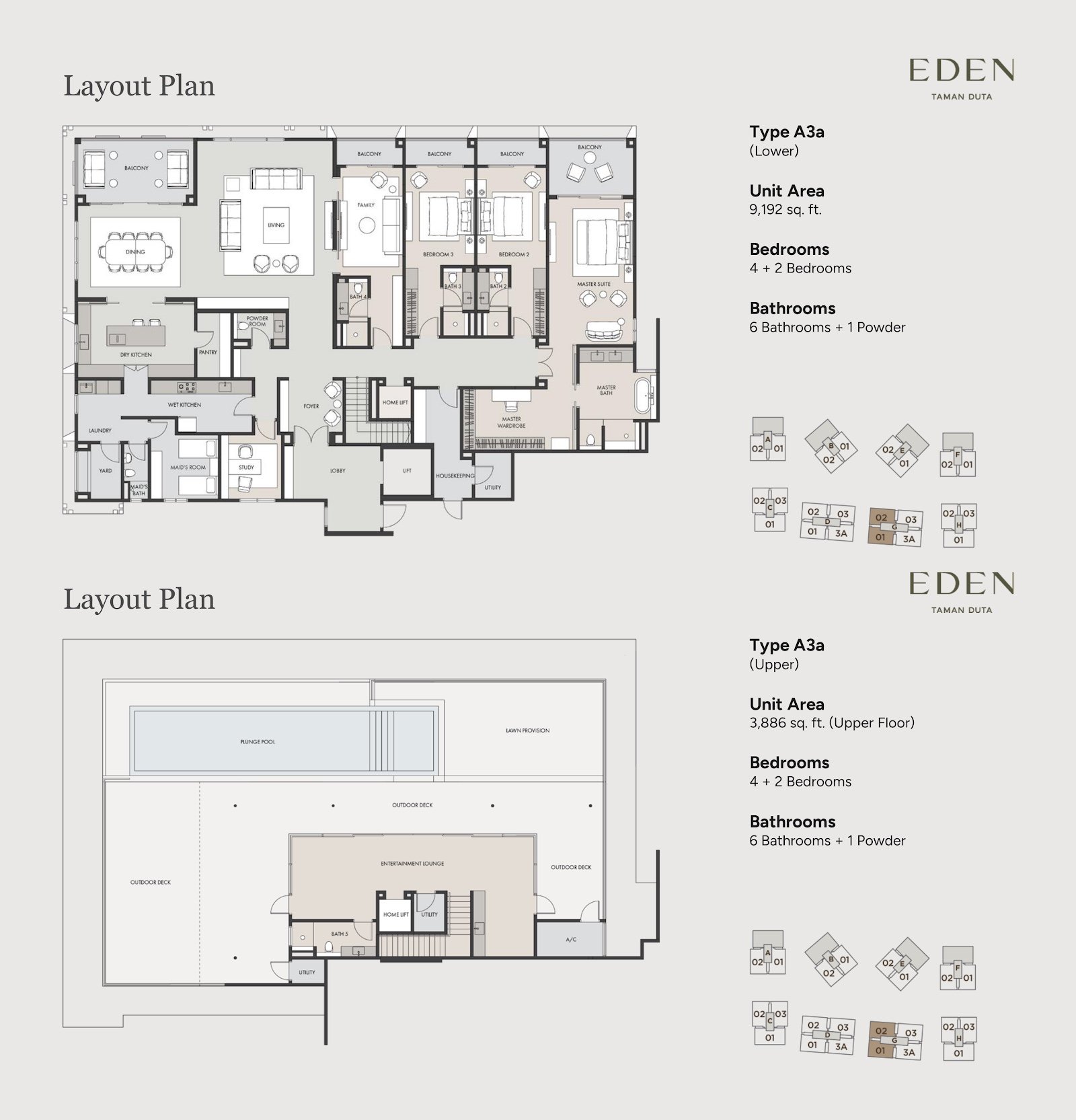 EDEN Taman Duta Type A3a penthouse floor plan, 4+2 bedrooms, 9,192 sq ft
