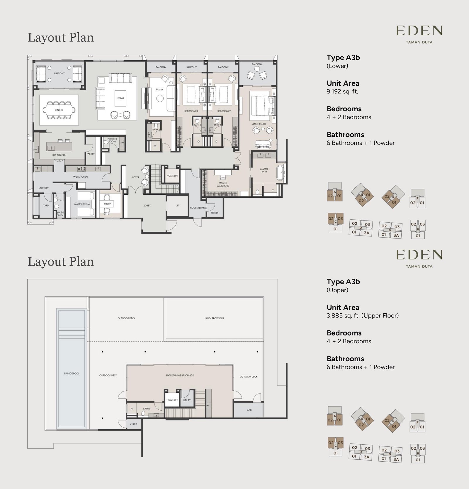 EDEN Taman Duta Type A3b penthouse floor plan, 4+2 bedrooms, 9,192 sq ft