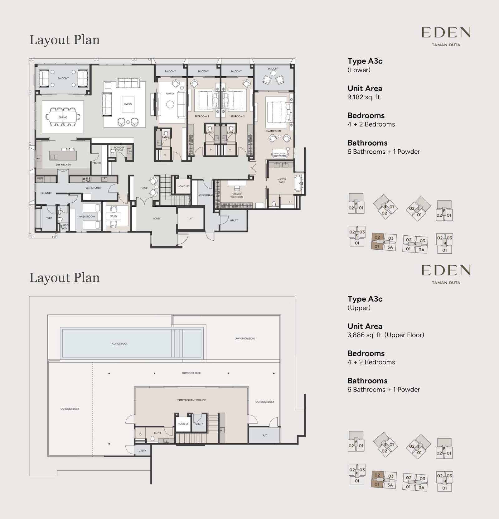 EDEN Taman Duta Type A3c penthouse floor plan, 4+2 bedrooms, 9,182 sq ft