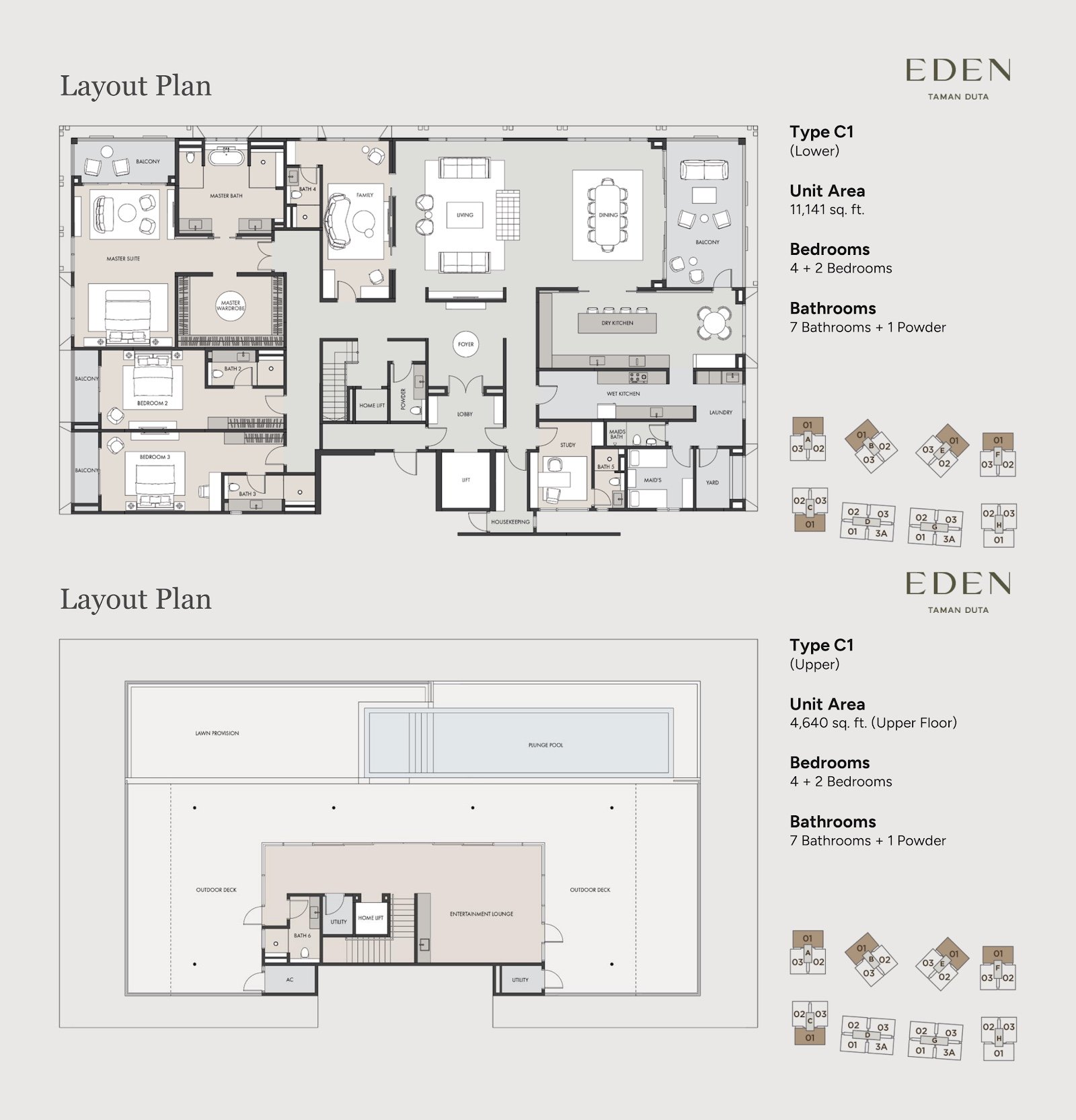 EDEN Taman Duta Type C1 penthouse floor plan, 4+2 bedrooms, 11,141 sq ft