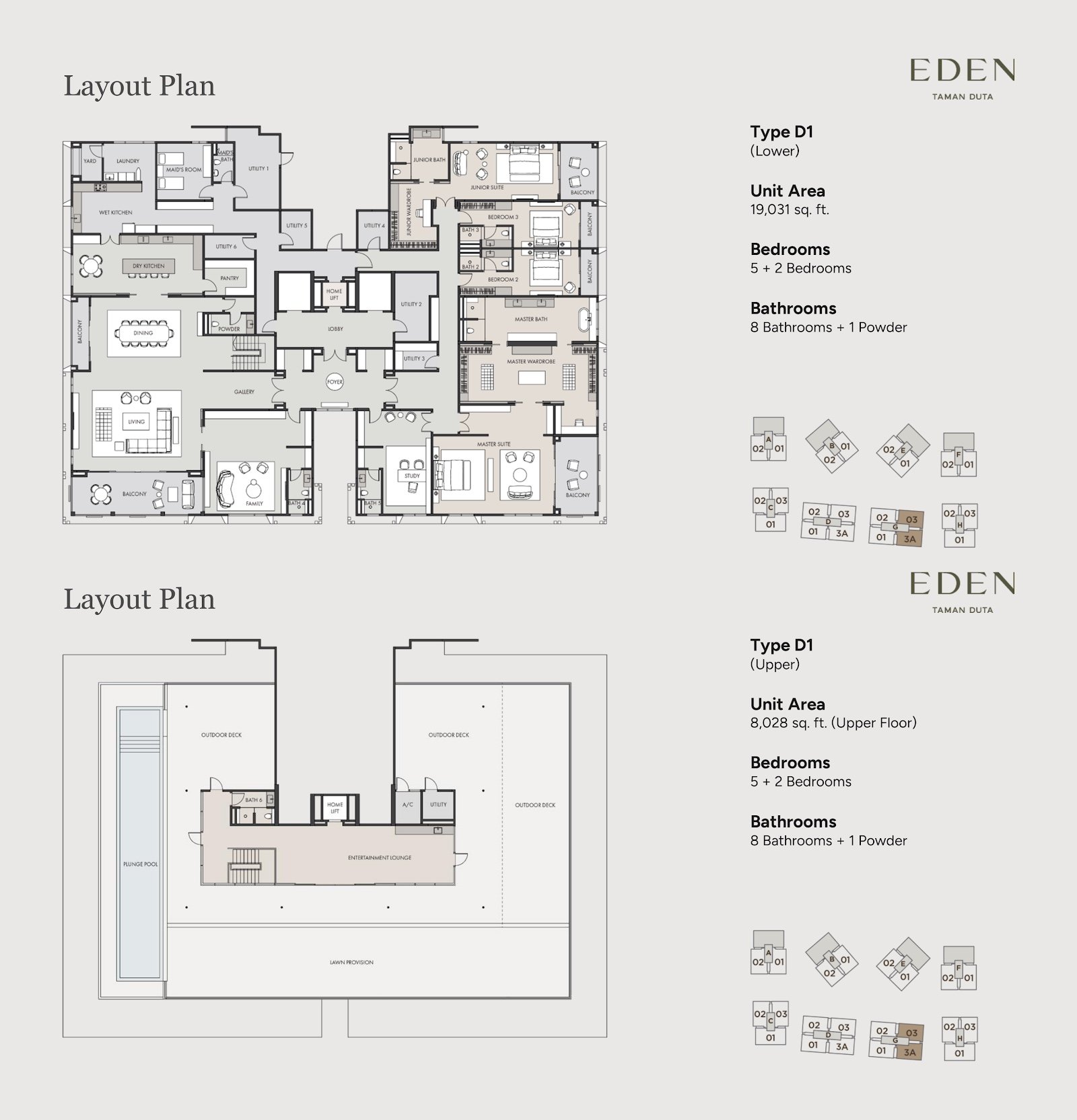 EDEN Taman Duta Type D1 penthouse floor plan, 5+2 bedrooms, 19,031 sq ft
