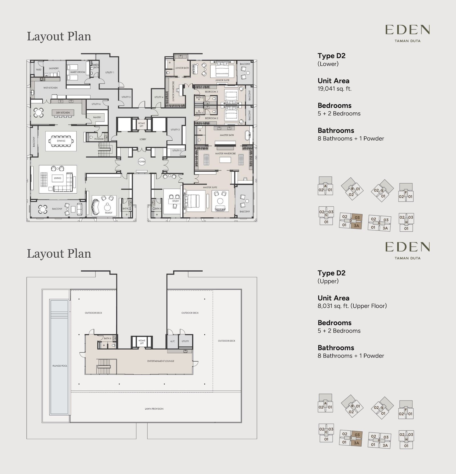 EDEN Taman Duta Type D2 penthouse floor plan, 5+2 bedrooms, 19,041 sq ft