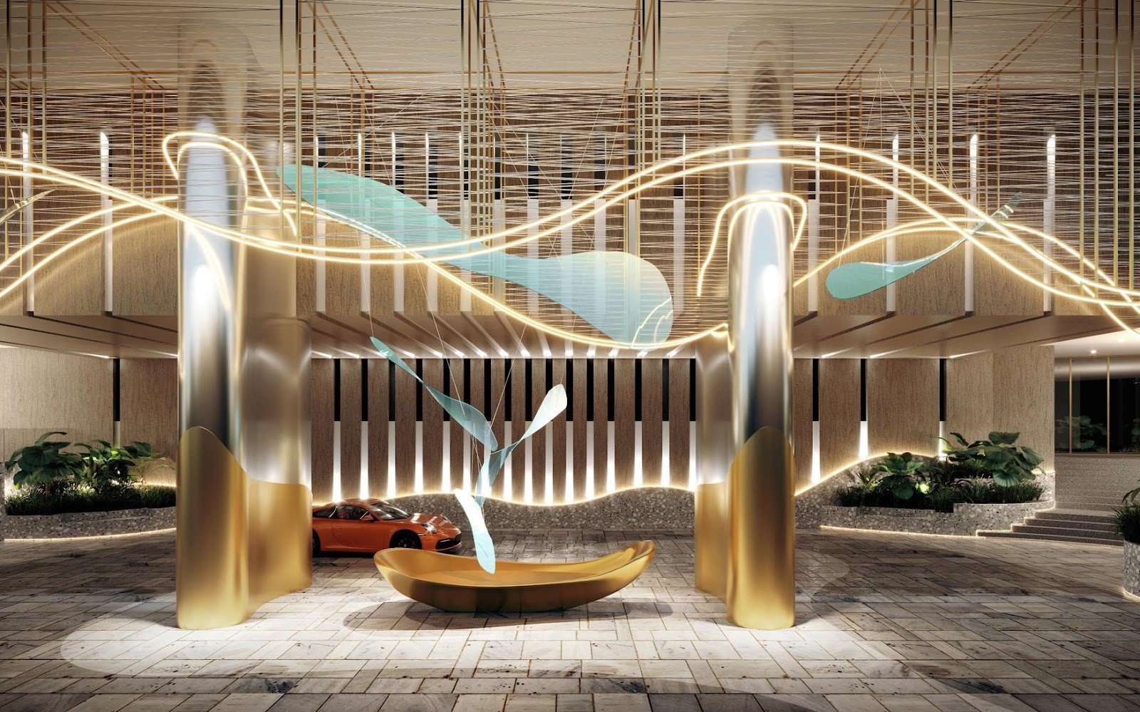 Est8 @ Seputeh drop-off lobby with sculpture: artist's impression