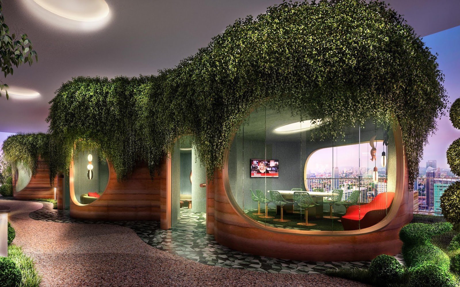 Est8 @ Seputeh plant-covered lounge pods: artist's impression