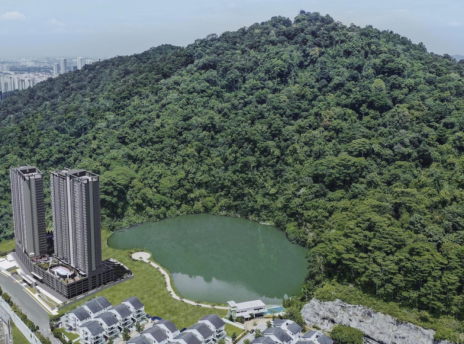 Forest Hill Residences aerial view with the forest and lake: artist's impression